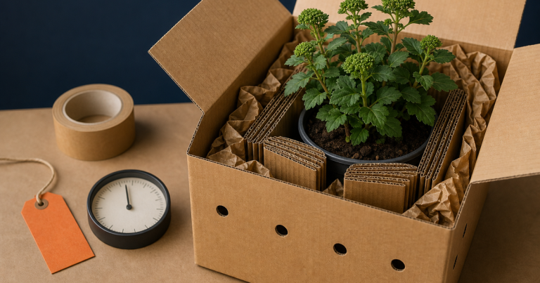Tracking van een levende plantzending met statusfases op een scherm